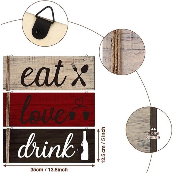 3 Pcs Farmhouse Kitchen Wall Decor Eat Sign Rustic Wooden Kitchen Sign Wood - Picture 2 of 6